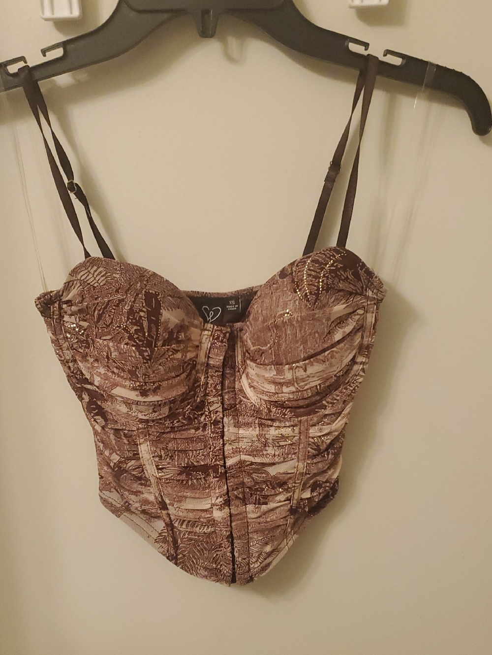 Windsor Brown Printed Bustier Corset with Gold Accents
